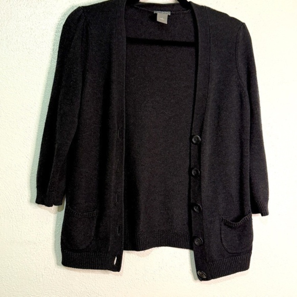 Ann Taylor Women's dark gray Cardigan Sweater w/ 2 front pockets. Sz S.